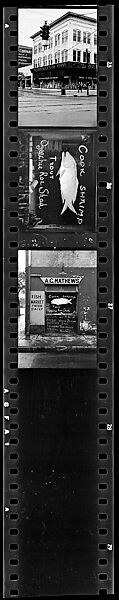 [Three 35mm Film Frames: Blumenthal's Five-and-Dime Store on Corner, Painted Fish Store Sign, Savannah Vicinity, Georgia], Walker Evans (American, St. Louis, Missouri 1903–1975 New Haven, Connecticut), Film negative