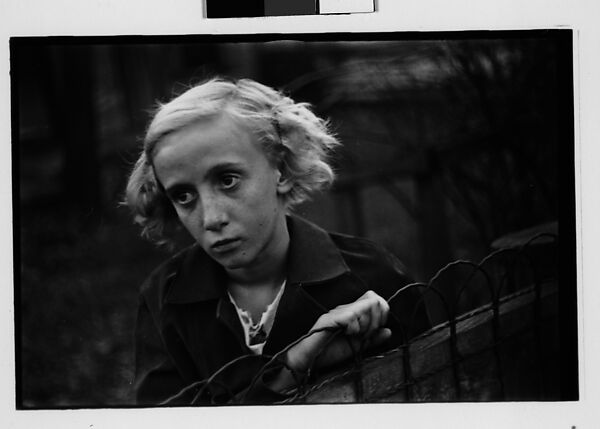 [Five 35mm Film Frames: Girl Leaning on Wire Fence in Yard, Vicinity Bethlehem, Pennsylvania], Walker Evans (American, St. Louis, Missouri 1903–1975 New Haven, Connecticut), Film negative 