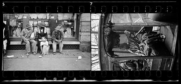 [Two 35mm Film Frames: Two Men and a Woman Seated Outside Clothing Store, Woman Seated in Truck Cab, Georgia], Walker Evans (American, St. Louis, Missouri 1903–1975 New Haven, Connecticut), Film negative