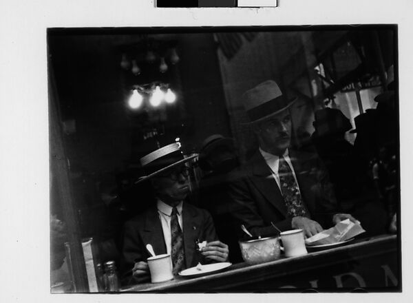 [Three 35mm Film Frames: Men Eating at Lunch Counter Window, Lexington Avenue, New York City]
