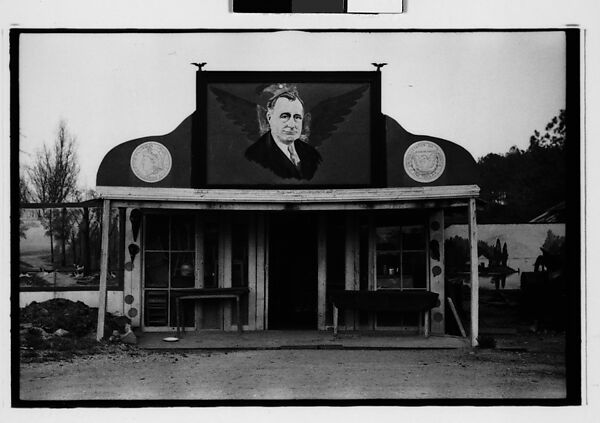 [Five 35mm Film Frames: Wooden Shacks on Dirt Road, Roadside Building with Painted Billboard of Franklin Delano Roosevelt on Roof, Southeastern U.S.], Walker Evans (American, St. Louis, Missouri 1903–1975 New Haven, Connecticut), Film negative
