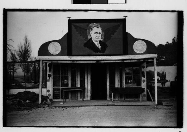 [Five 35mm Film Frames: Wooden Shacks on Dirt Road, Roadside Building with Painted Billboard of Franklin Delano Roosevelt on Roof, Southeastern U.S.], Walker Evans (American, St. Louis, Missouri 1903–1975 New Haven, Connecticut), Film negative