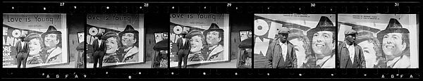 [Five 35mm Film Frames: Man on Sidewalk, in Front of Movie Poster, Vicksburg or New Orleans], Walker Evans (American, St. Louis, Missouri 1903–1975 New Haven, Connecticut), Film negative