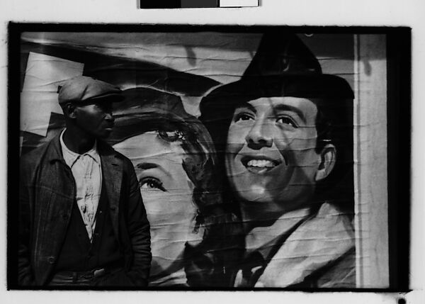 [Five 35mm Film Frames: Man in Front of Movie Poster, Man Seated on Flatbed Wagon in Yard, Vicksburg or New Orleans], Walker Evans (American, St. Louis, Missouri 1903–1975 New Haven, Connecticut), Film negative 