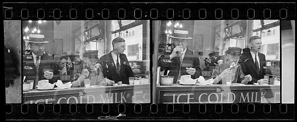 [Two 35mm Film Frames: Men Eating at Lunch Counter Window, Lexington Avenue, New York City], Walker Evans (American, St. Louis, Missouri 1903–1975 New Haven, Connecticut), Film negative