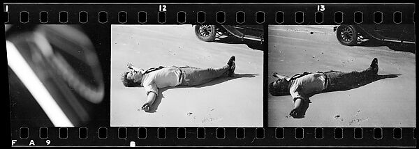 [Two 35mm Film Frames: Peter Sekaer Lying on Sand, Louisiana or Mississippi], Walker Evans (American, St. Louis, Missouri 1903–1975 New Haven, Connecticut), Film negative