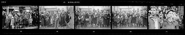 [Five 35mm Film Frames: Parade Watchers, Johnstown, Pennsylvania], Walker Evans (American, St. Louis, Missouri 1903–1975 New Haven, Connecticut), Film negative