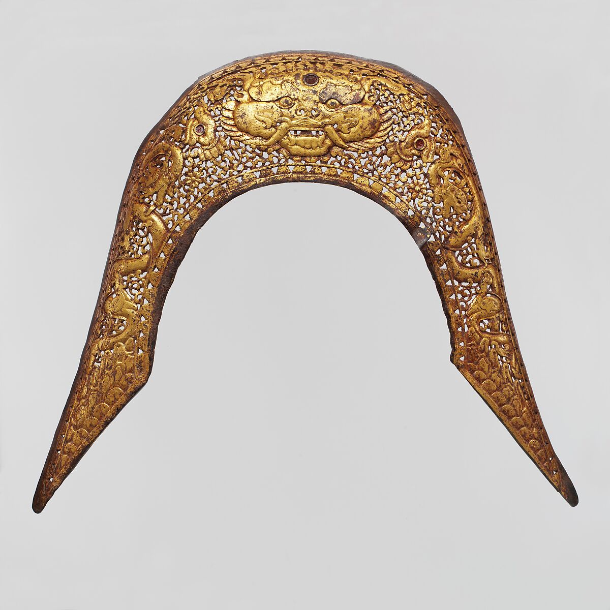 Pommel Plate from a Saddle, Iron, gold, Tibetan 