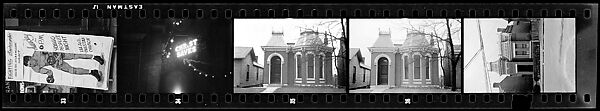 [Five 35mm Film Frames: Boxing Poster, Neon Sign at Night: "Christ Saves", House with Mansard Roof, Pennsylvania], Walker Evans (American, St. Louis, Missouri 1903–1975 New Haven, Connecticut), Film negative