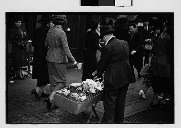[Five 35mm Film Frames: Sidewalk Vendor, Shoppers, and Bystanders Outside Klein's Department Store, Union Square, New York City], Walker Evans (American, St. Louis, Missouri 1903–1975 New Haven, Connecticut), Film negative