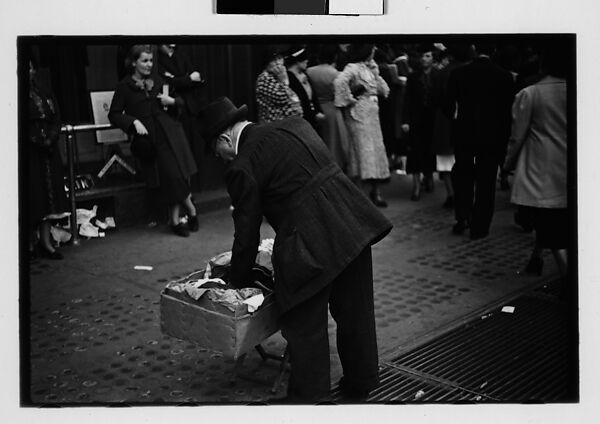 [Five 35mm Film Frames: Sidewalk Vendor, Shoppers, and Bystanders Outside Klein's Department Store, Union Square, New York City], Walker Evans (American, St. Louis, Missouri 1903–1975 New Haven, Connecticut), Film negative