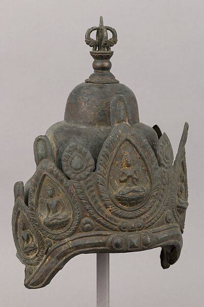 Vajracarya priest's crown, Bronze, Nepalese 