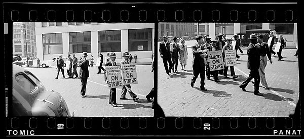 [Two 35mm Film Frames: Picket Lines, South Street, New York City], Walker Evans (American, St. Louis, Missouri 1903–1975 New Haven, Connecticut), Film negative