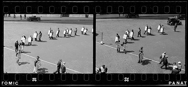 [Two 35mm Film Frames: Picket Lines, South Street, New York City], Walker Evans (American, St. Louis, Missouri 1903–1975 New Haven, Connecticut), Film negative