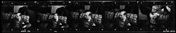[Five 35mm Film Frames: Gifford Cochran in Library, Croton Falls, New York], Walker Evans (American, St. Louis, Missouri 1903–1975 New Haven, Connecticut), Film negative