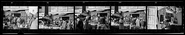 [Five 35mm Film Frames: Sidewalk Shoppers in Front of Antiques Store, Chicago, Illinois], Walker Evans (American, St. Louis, Missouri 1903–1975 New Haven, Connecticut), Film negative