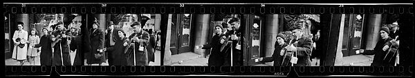 [Five 35mm Film Frames: Blind Street Musicians and Pedestrians on Sidewalk, Chicago, Illinois], Walker Evans (American, St. Louis, Missouri 1903–1975 New Haven, Connecticut), Film negative