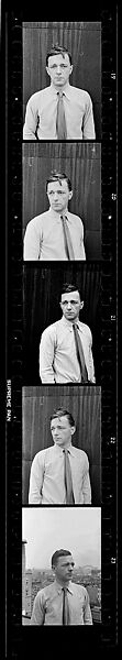 [Five 35mm Film Frames: Self-portrait on Roof of 441 East 92nd Street, New York City], Walker Evans (American, St. Louis, Missouri 1903–1975 New Haven, Connecticut), Film negative