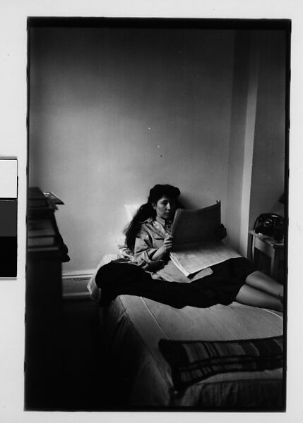 [Five 35mm Film Frames: Jane Smith Evans Reading Newspaper in Bed, New York City], Walker Evans (American, St. Louis, Missouri 1903–1975 New Haven, Connecticut), Film negative