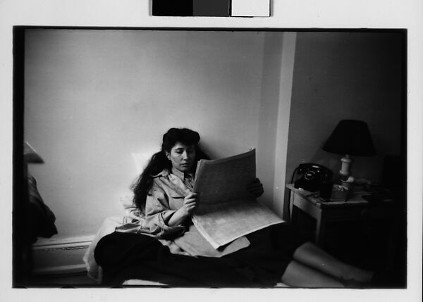 [Five 35mm Film Frames: Jane Smith Evans Reading Newspaper in Bed, New York City], Walker Evans (American, St. Louis, Missouri 1903–1975 New Haven, Connecticut), Film negative