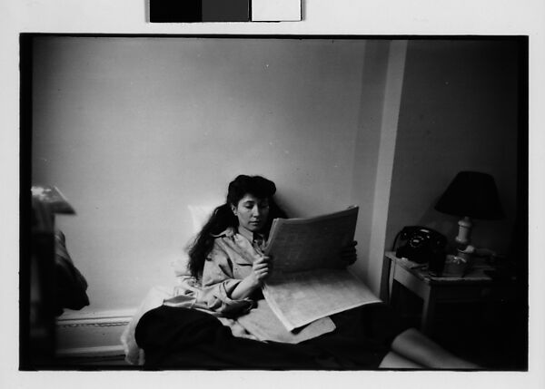 [Five 35mm Film Frames: Jane Smith Evans Reading Newspaper in Bed, New York City], Walker Evans (American, St. Louis, Missouri 1903–1975 New Haven, Connecticut), Film negative
