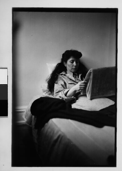 [Five 35mm Film Frames: Jane Smith Evans Reading Newspaper in Bed, New York City], Walker Evans (American, St. Louis, Missouri 1903–1975 New Haven, Connecticut), Film negative