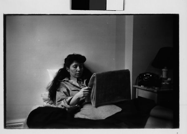 [Five 35mm Film Frames: Jane Smith Evans Reading Newspaper in Bed, New York City], Walker Evans (American, St. Louis, Missouri 1903–1975 New Haven, Connecticut), Film negative