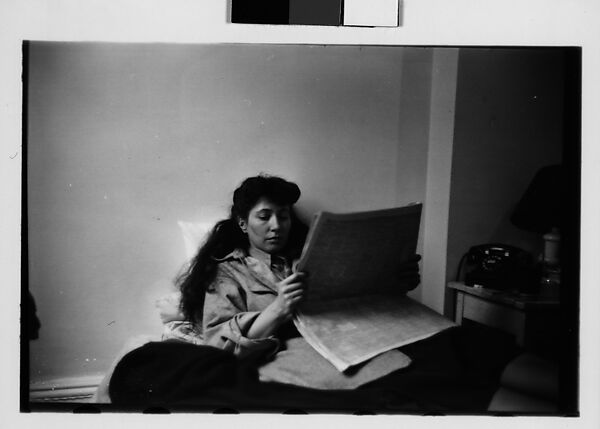 [Five 35mm Film Frames: Jane Smith Evans Reading Newspaper in Bed, New York City], Walker Evans (American, St. Louis, Missouri 1903–1975 New Haven, Connecticut), Film negative 