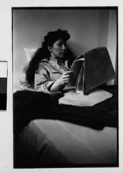 [Five 35mm Film Frames: Jane Smith Evans Reading Newspaper in Bed, New York City], Walker Evans (American, St. Louis, Missouri 1903–1975 New Haven, Connecticut), Film negative