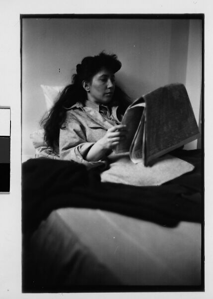 [Five 35mm Film Frames: Jane Smith Evans Reading Newspaper in Bed, New York City], Walker Evans (American, St. Louis, Missouri 1903–1975 New Haven, Connecticut), Film negative