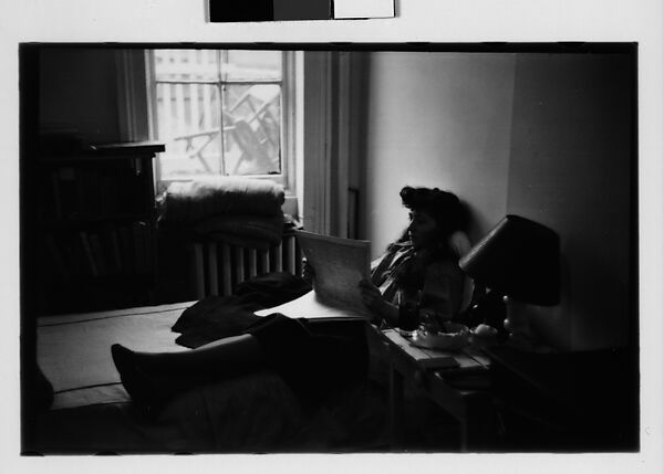 [Five 35mm Film Frames: Jane Smith Evans Reading Newspaper in Bed, New York City], Walker Evans (American, St. Louis, Missouri 1903–1975 New Haven, Connecticut), Film negative
