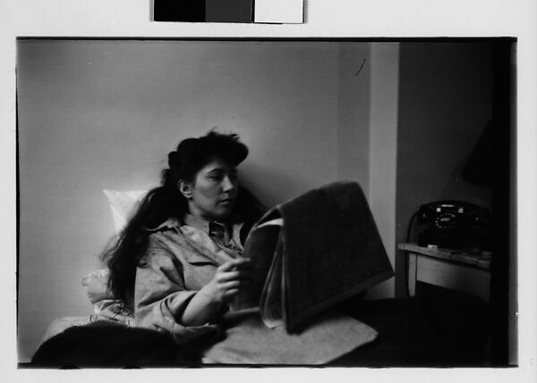 [Five 35mm Film Frames: Jane Smith Evans Reading Newspaper in Bed, New York City], Walker Evans (American, St. Louis, Missouri 1903–1975 New Haven, Connecticut), Film negative 