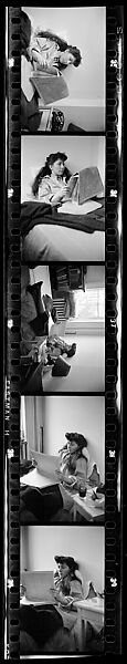 [Five 35mm Film Frames: Jane Smith Evans Reading Newspaper in Bed, New York City], Walker Evans (American, St. Louis, Missouri 1903–1975 New Haven, Connecticut), Film negative