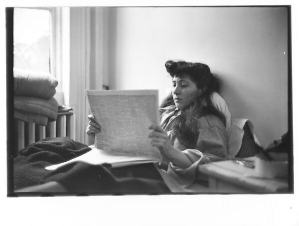 [Five 35mm Film Frames: Jane Smith Evans Reading Newspaper in Bed, New York City], Walker Evans (American, St. Louis, Missouri 1903–1975 New Haven, Connecticut), Film negative