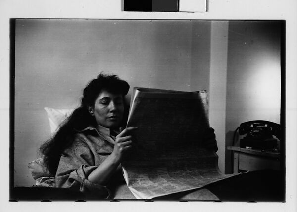 [Five 35mm Film Frames: Jane Smith Evans Reading Newspaper in Bed, New York City], Walker Evans (American, St. Louis, Missouri 1903–1975 New Haven, Connecticut), Film negative