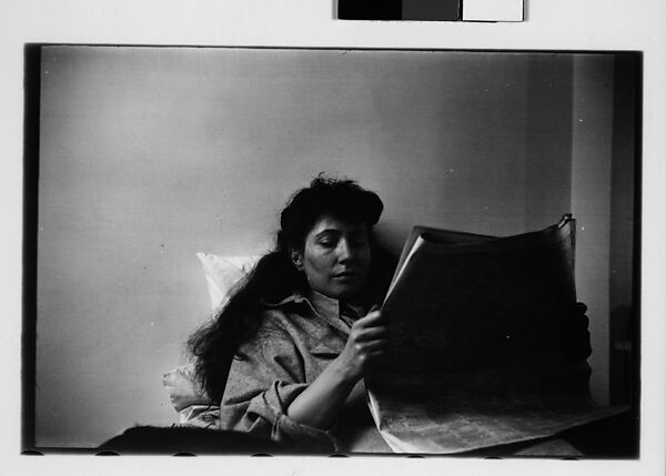 [Five 35mm Film Frames: Jane Smith Evans Reading Newspaper in Bed, New York City], Walker Evans (American, St. Louis, Missouri 1903–1975 New Haven, Connecticut), Film negative