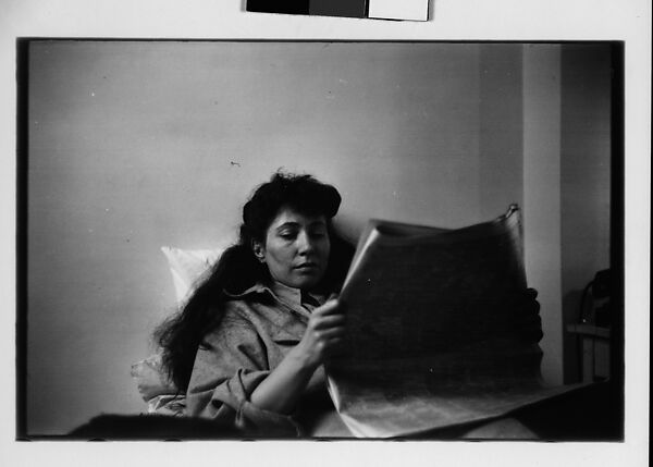 [Five 35mm Film Frames: Jane Smith Evans Reading Newspaper in Bed, New York City], Walker Evans (American, St. Louis, Missouri 1903–1975 New Haven, Connecticut), Film negative