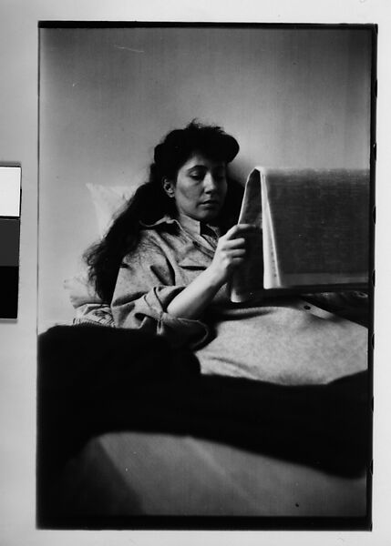 [Two 35mm Film Frames: Jane Smith Evans Reading Newspaper in Bed, New York City], Walker Evans (American, St. Louis, Missouri 1903–1975 New Haven, Connecticut), Film negative 
