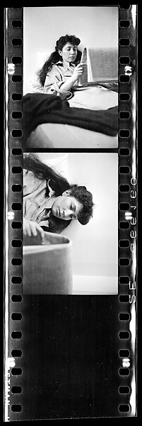 [Two 35mm Film Frames: Jane Smith Evans Reading Newspaper in Bed, New York City], Walker Evans (American, St. Louis, Missouri 1903–1975 New Haven, Connecticut), Film negative