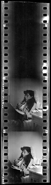 [Two 35mm Film Frames: Jane Smith Evans Reading Newspaper in Bed, New York City], Walker Evans (American, St. Louis, Missouri 1903–1975 New Haven, Connecticut), Film negative