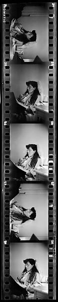 [Five 35mm Film Frames: Jane Smith Evans Reading Newspaper in Bed, New York City], Walker Evans (American, St. Louis, Missouri 1903–1975 New Haven, Connecticut), Film negative