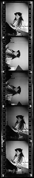 [Five 35mm Film Frames: Jane Smith Evans Reading Newspaper in Bed, New York City], Walker Evans (American, St. Louis, Missouri 1903–1975 New Haven, Connecticut), Film negative