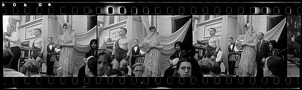 [Three 35mm Film Frames: Sideshow Barker, Strongman, and Indian Musicians, Coney Island, New York], Walker Evans (American, St. Louis, Missouri 1903–1975 New Haven, Connecticut), Film negative