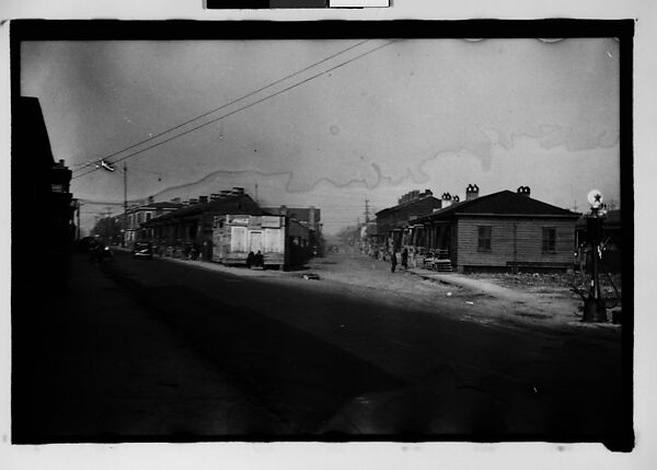 [Fork in Road with Two Rows of Wooden Shacks, Augusta, Georgia], Walker Evans (American, St. Louis, Missouri 1903–1975 New Haven, Connecticut), Film negative 