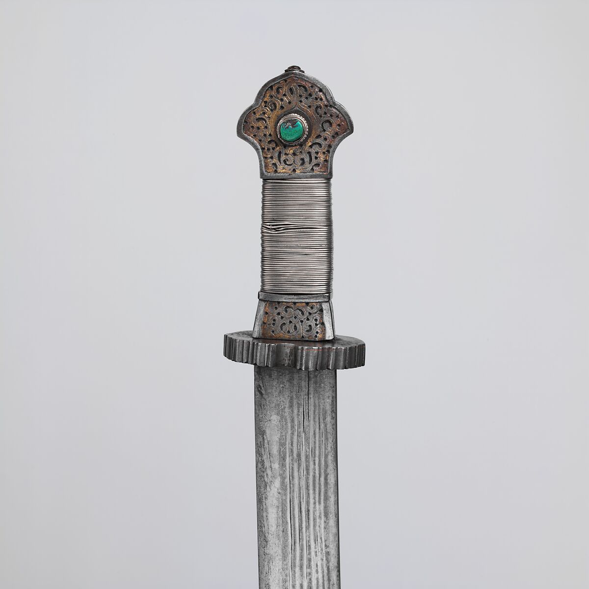Sword (Ral gri), Iron, silver, gold, turquoise, wood, textile, Tibetan