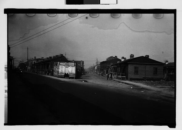 [Fork in Road with Two Rows of Wooden Shacks, Augusta, Georgia], Walker Evans (American, St. Louis, Missouri 1903–1975 New Haven, Connecticut), Film negative 