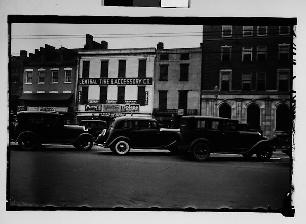 [Main Street Buildings with Parked Cars in Foreground, Augusta, Georgia], Walker Evans (American, St. Louis, Missouri 1903–1975 New Haven, Connecticut), Film negative 