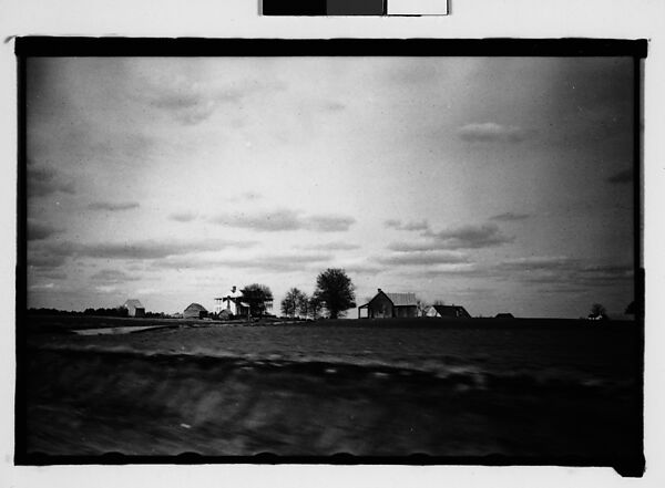 [Plantation and Surrounding Wooden Houses in Field, From Moving Automobile, Macon, Georgia], Walker Evans (American, St. Louis, Missouri 1903–1975 New Haven, Connecticut), Film negative 