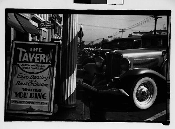 [Row of Parked Cars and Sidewalk Dancehall Sign, Macon, Georgia], Walker Evans (American, St. Louis, Missouri 1903–1975 New Haven, Connecticut), Film negative 