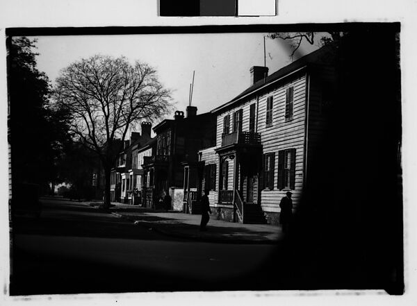 [Row of Italianate Houses of Street with Men on Corner, From Automobile, Savannah, Georgia], Walker Evans (American, St. Louis, Missouri 1903–1975 New Haven, Connecticut), Film negative 
